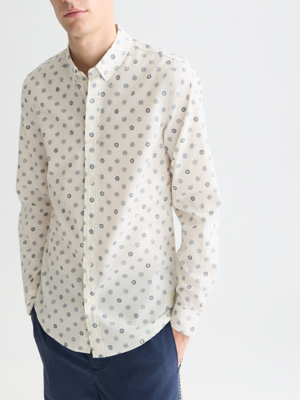 Print poplin slim shirt