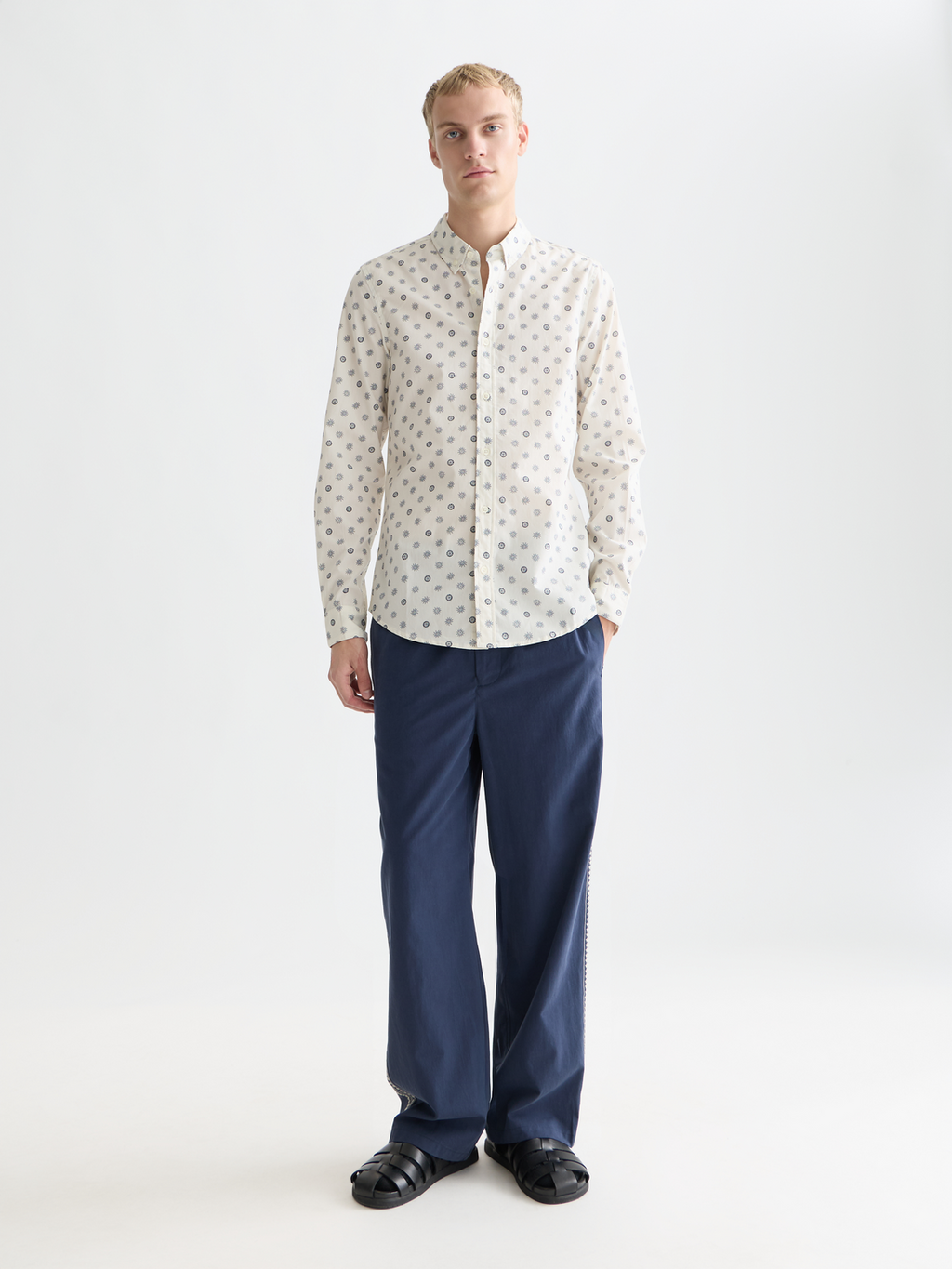 Print poplin slim shirt