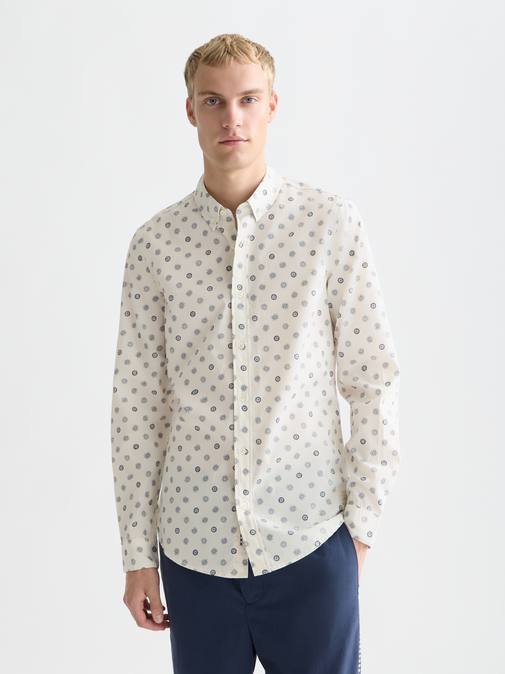 Print poplin slim shirt