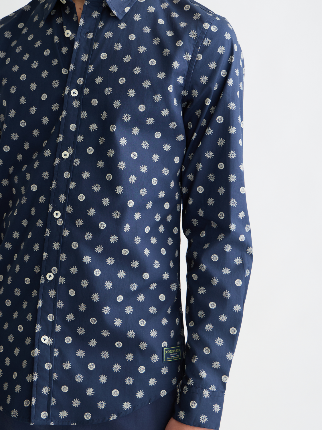 Print poplin slim shirt