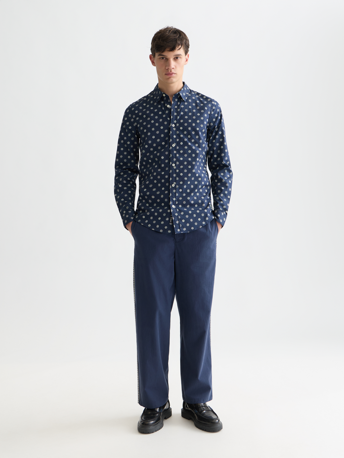 Print poplin slim shirt