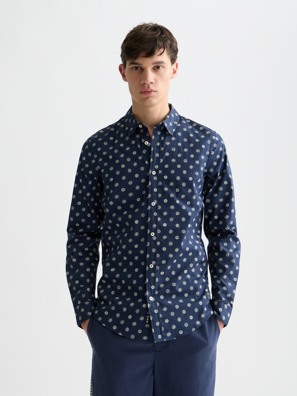 Print poplin slim shirt
