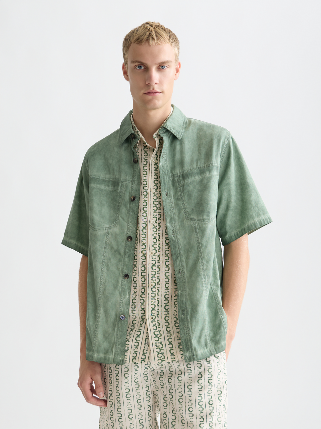 Washed cotton short sleeve shirt
