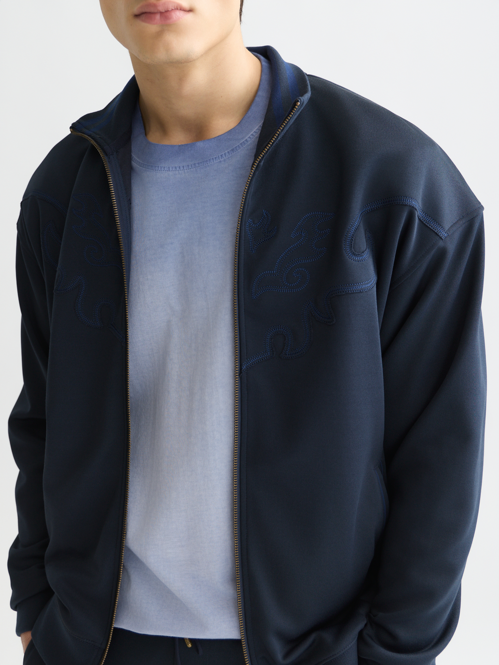 Interlock embroidered relaxed zip-up track top
