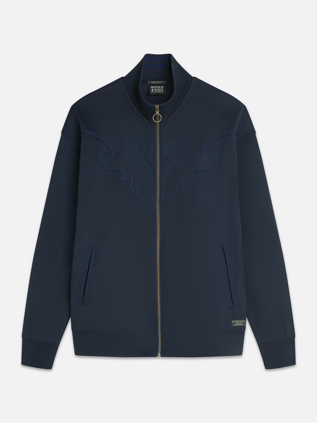 Interlock embroidered relaxed zip-up track top