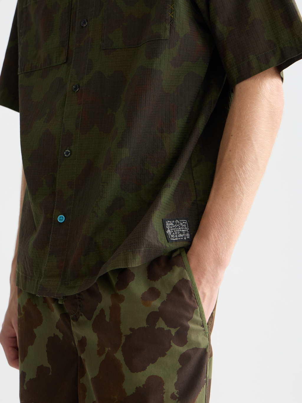 Printed cotton relaxed short sleeve shirt