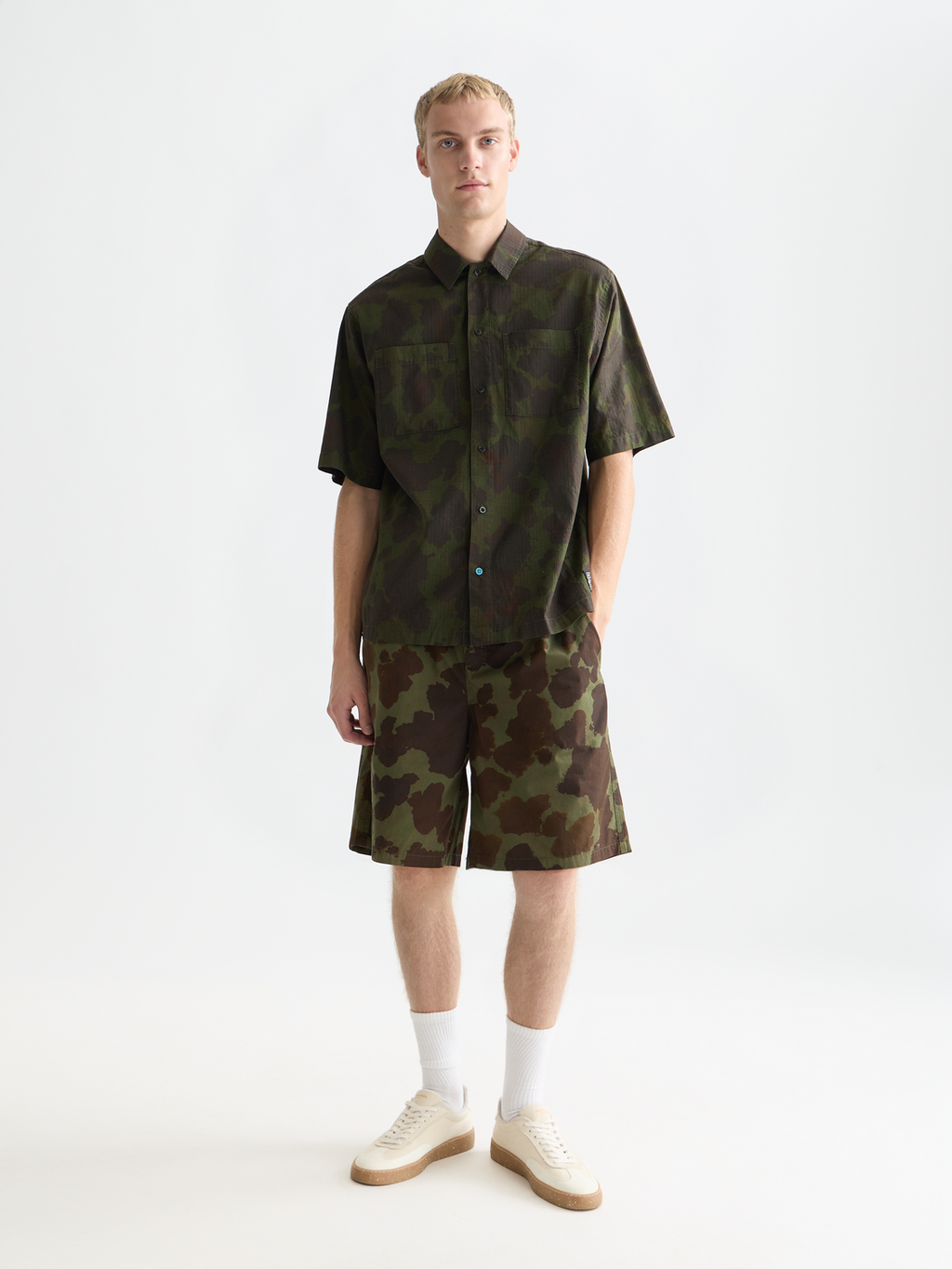 Printed cotton relaxed short sleeve shirt