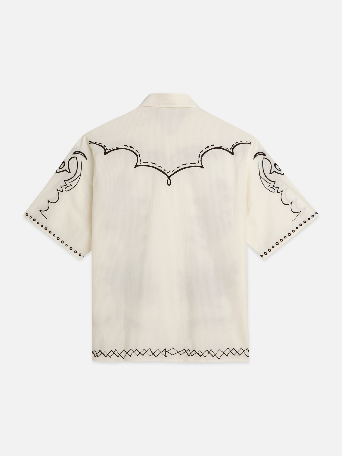Embroidered seersucker relaxed short sleeve shirt