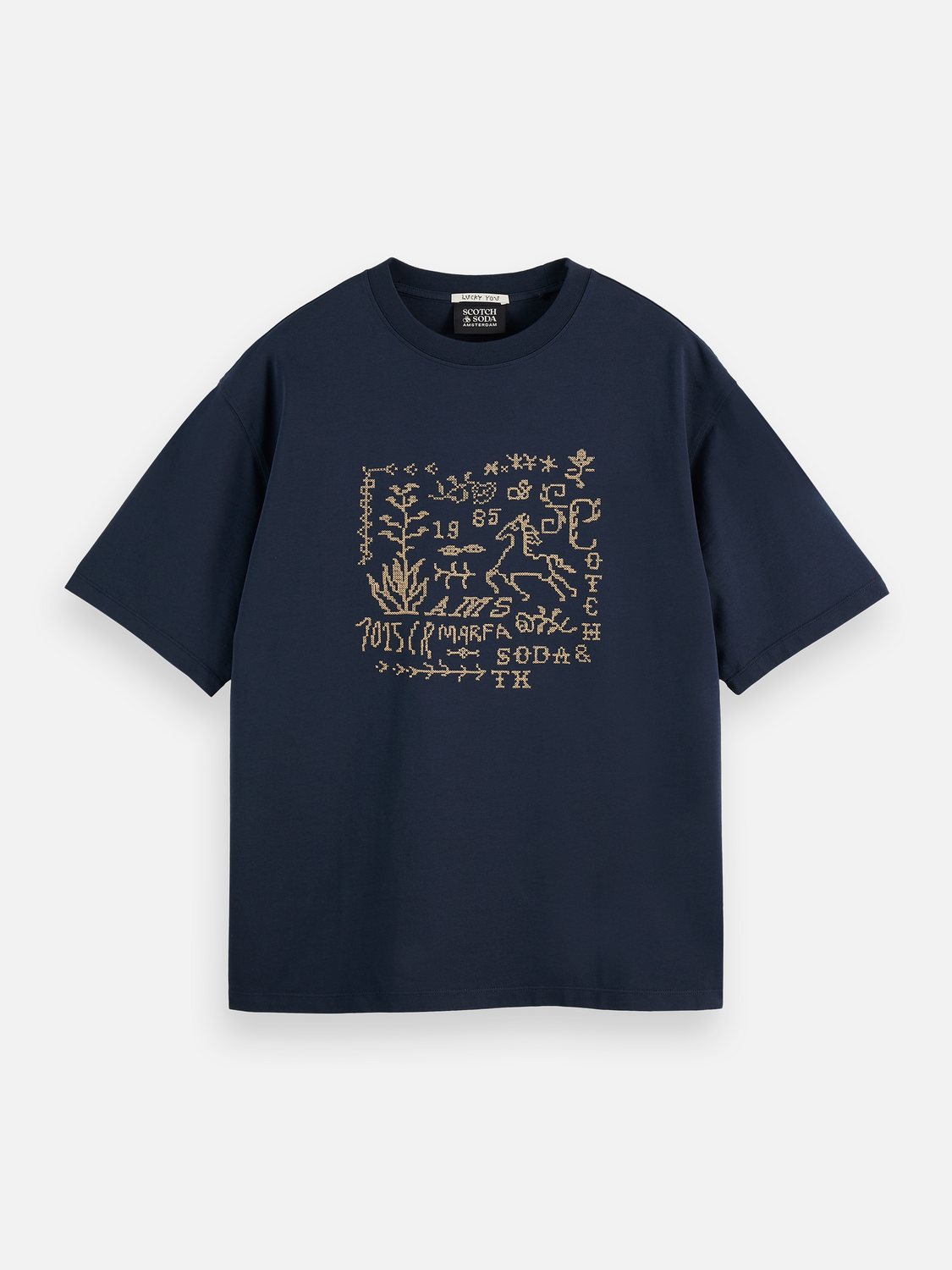 Cross-stitched artwork loose T-shirt