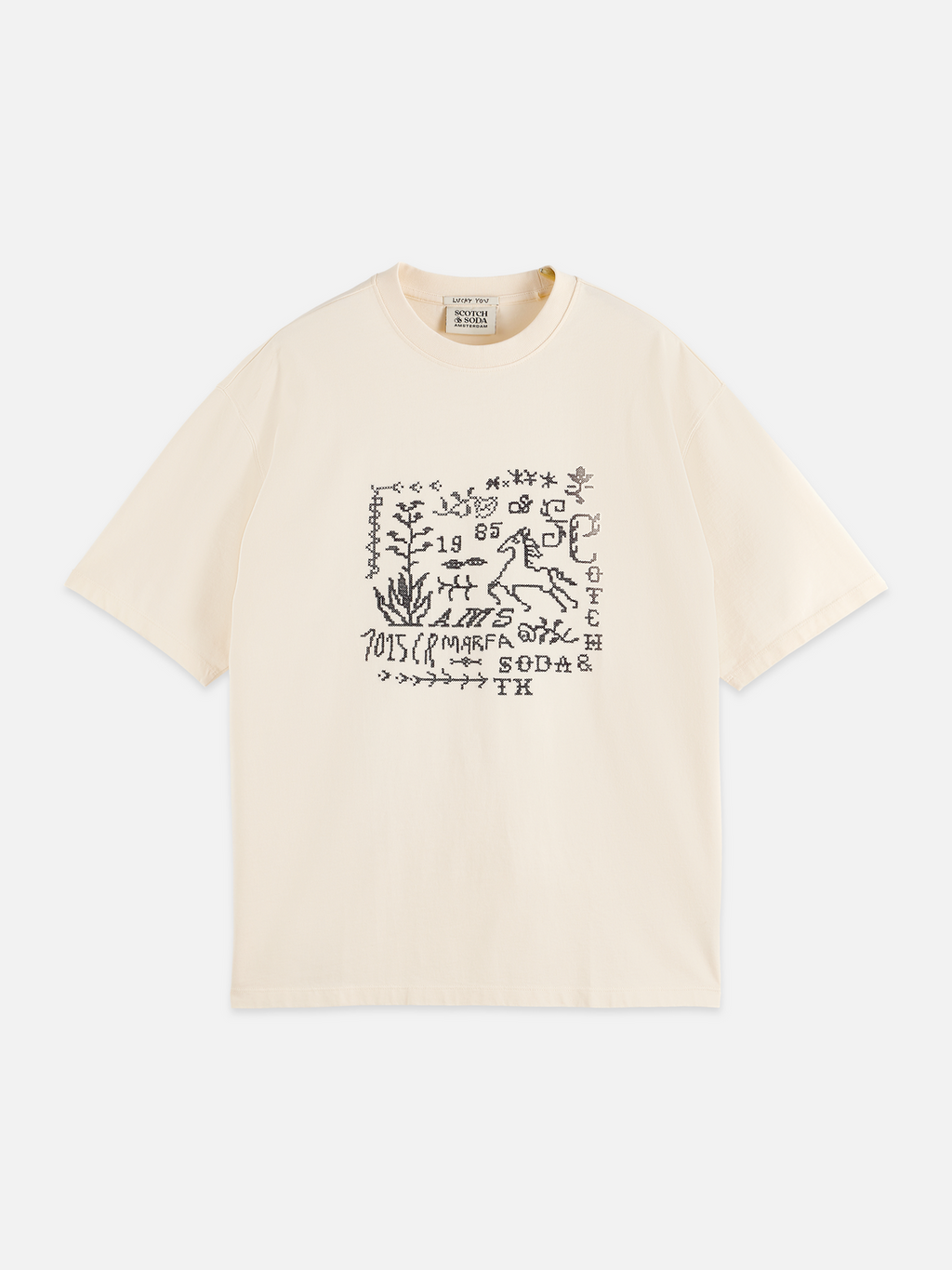 Cross-stitched artwork loose T-shirt