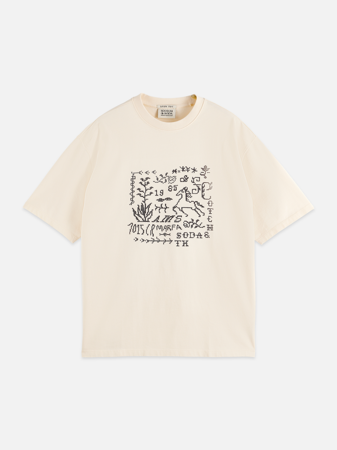 Cross-stitched artwork loose T-shirt