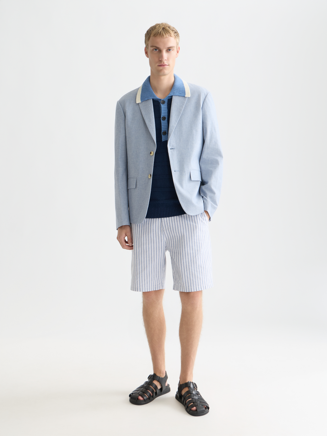 Fave cotton-linen yarn-dyed bermuda shorts