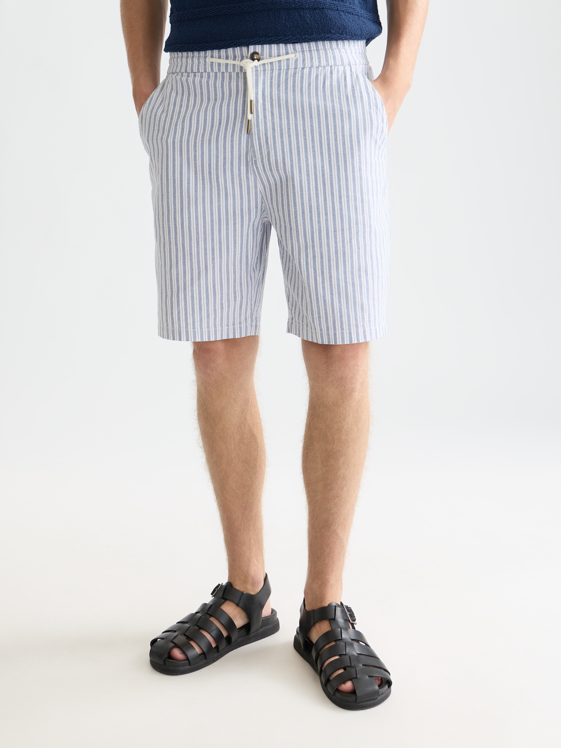 Fave cotton-linen yarn-dyed bermuda shorts