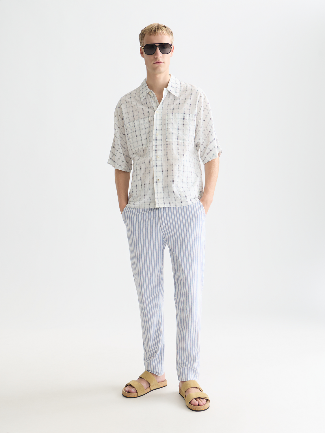 Warren yarn-dyed cotton-linen straight jogger