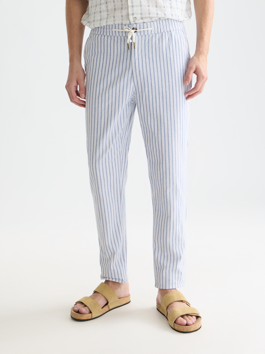Warren yarn-dyed cotton-linen straight jogger