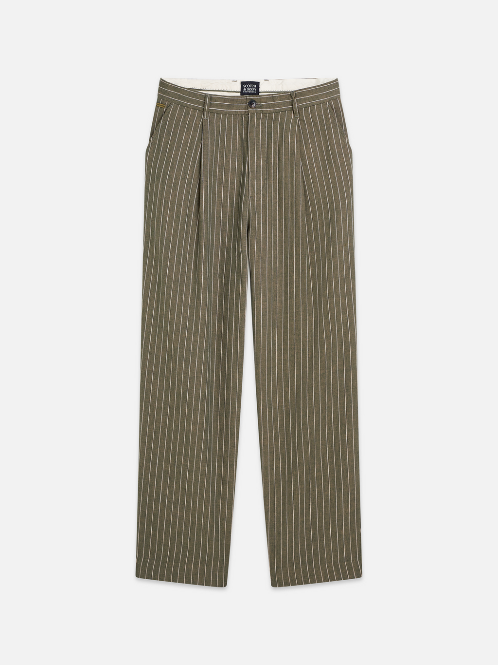 Pleated pinstriped loose straight chino