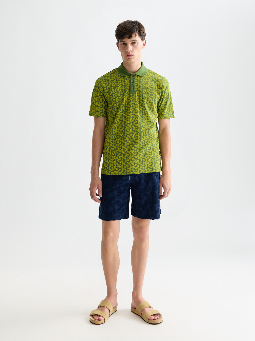 Printed structured relaxed polo