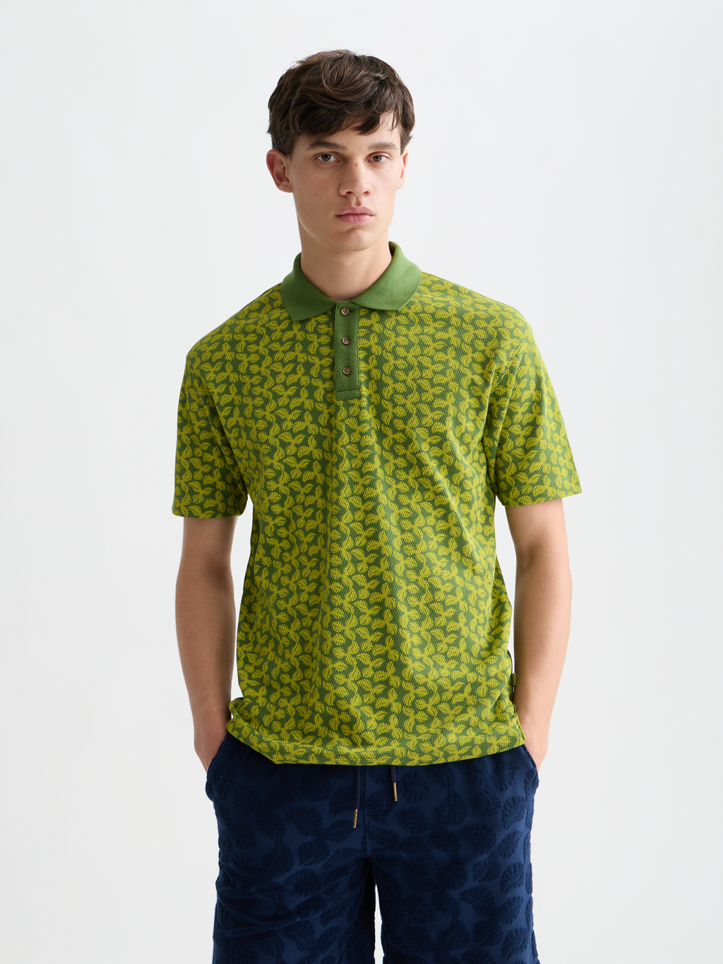 Printed structured relaxed polo