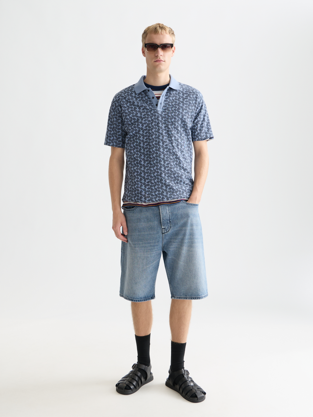 Printed structured relaxed polo