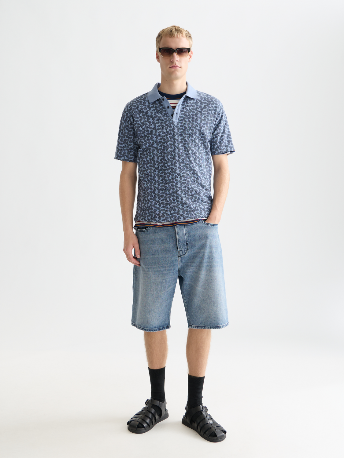 Printed structured relaxed polo