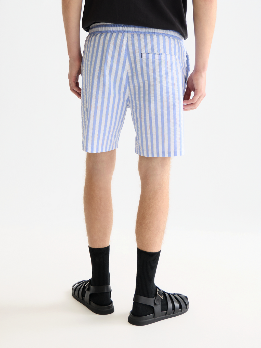 Striped midlength swim shorts