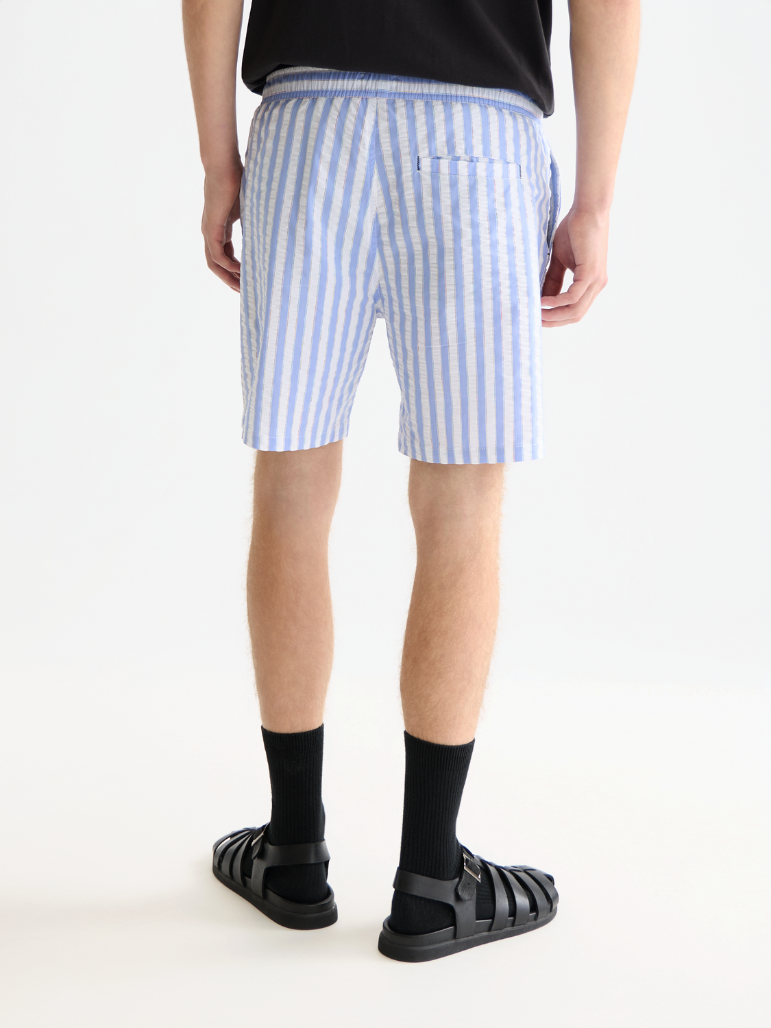 Striped midlength swim shorts