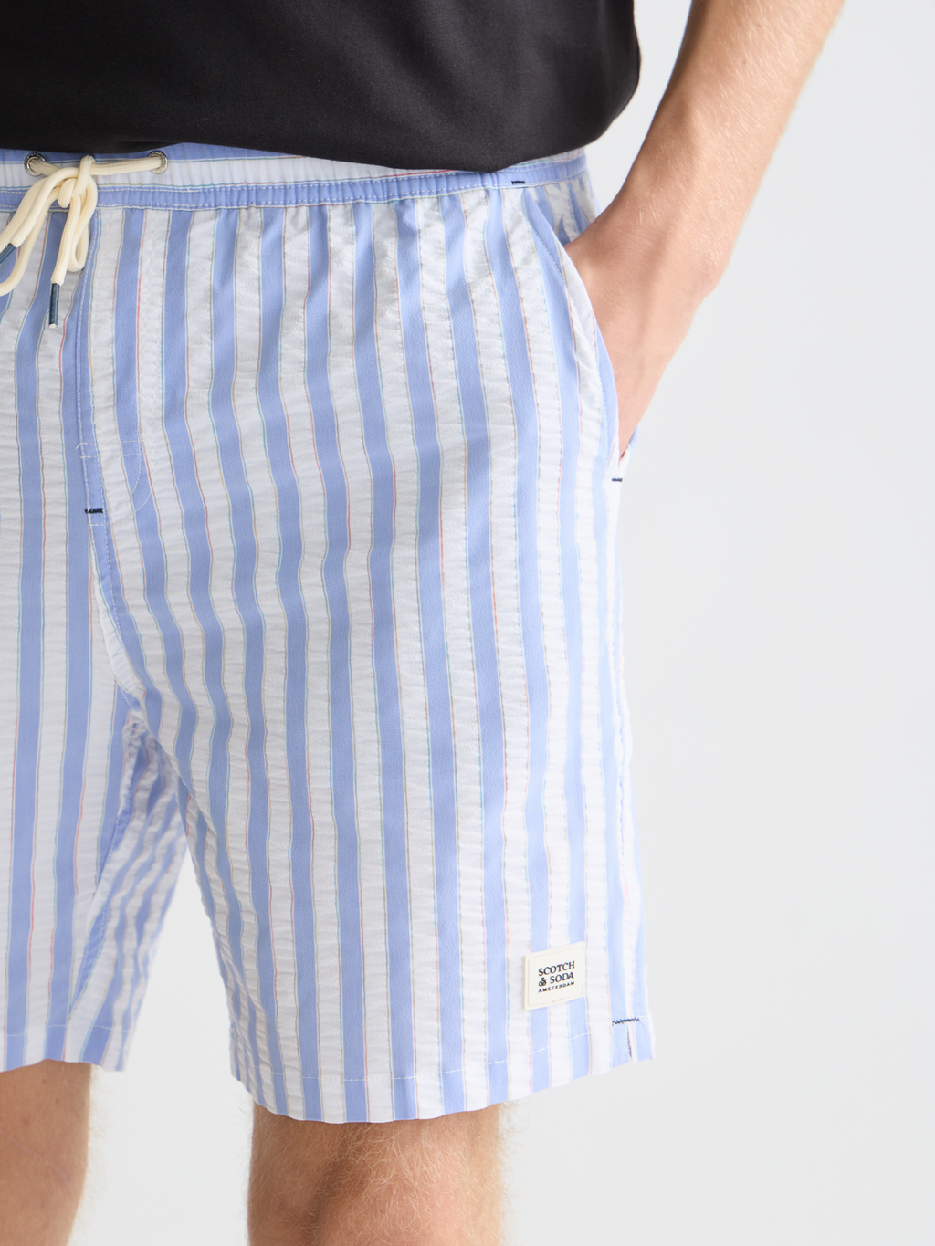 Striped midlength swim shorts