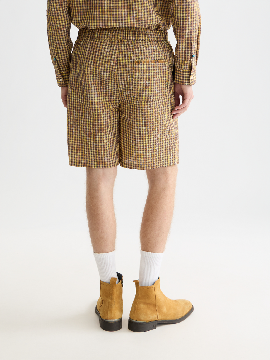 Cotton seersucker wide bermuda shorts