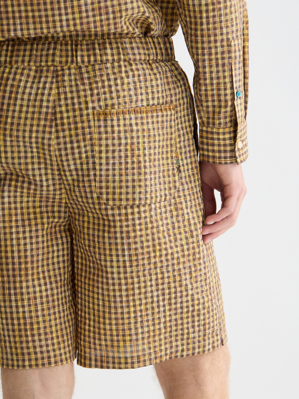 Cotton seersucker wide bermuda shorts