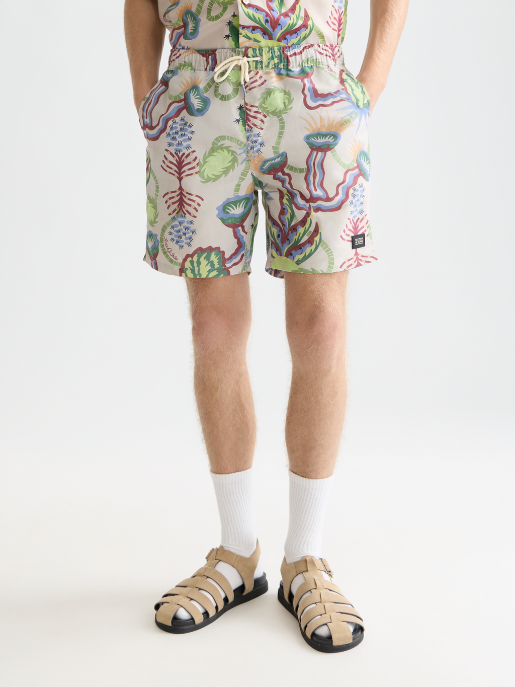 Printed mid-length swim shorts