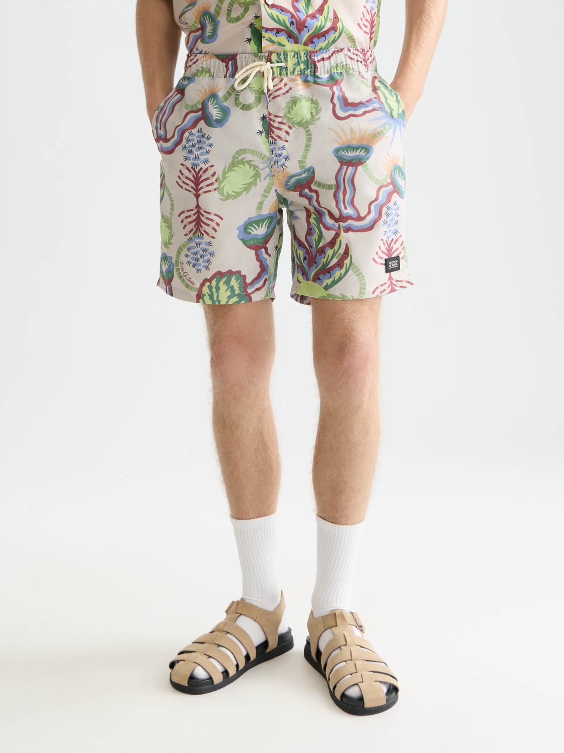 Printed midlength swim shorts