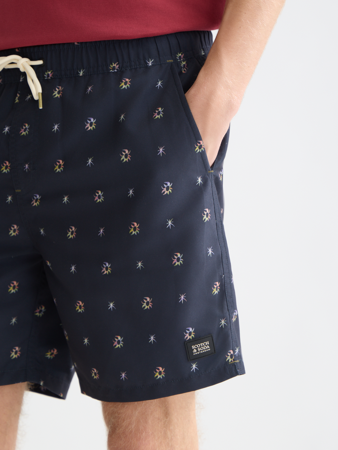 print mid-length swim shorts