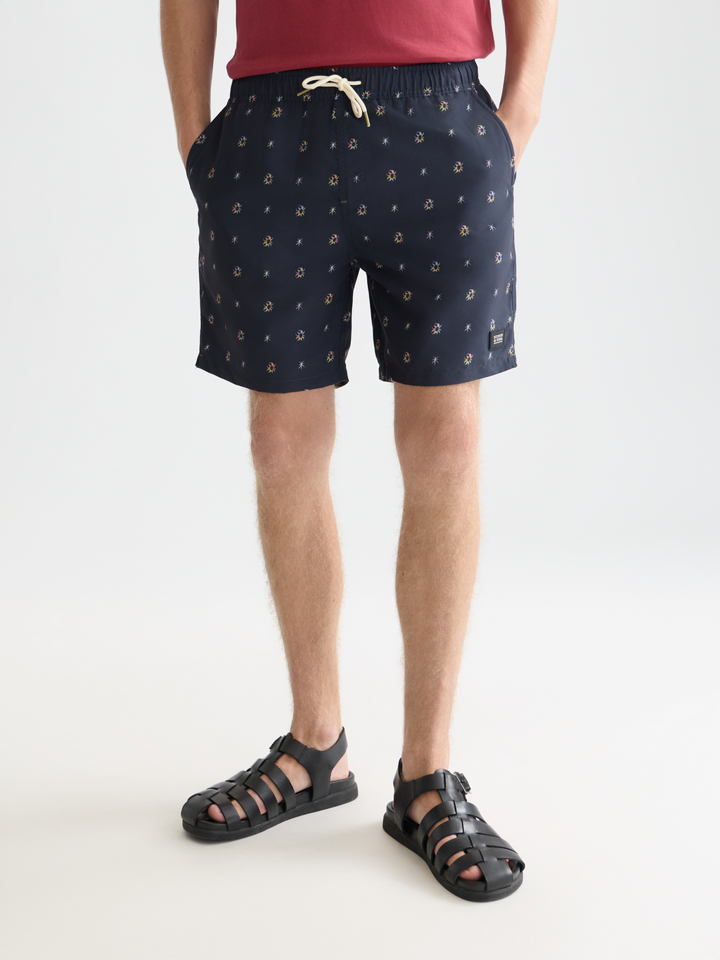 print mid-length swim shorts