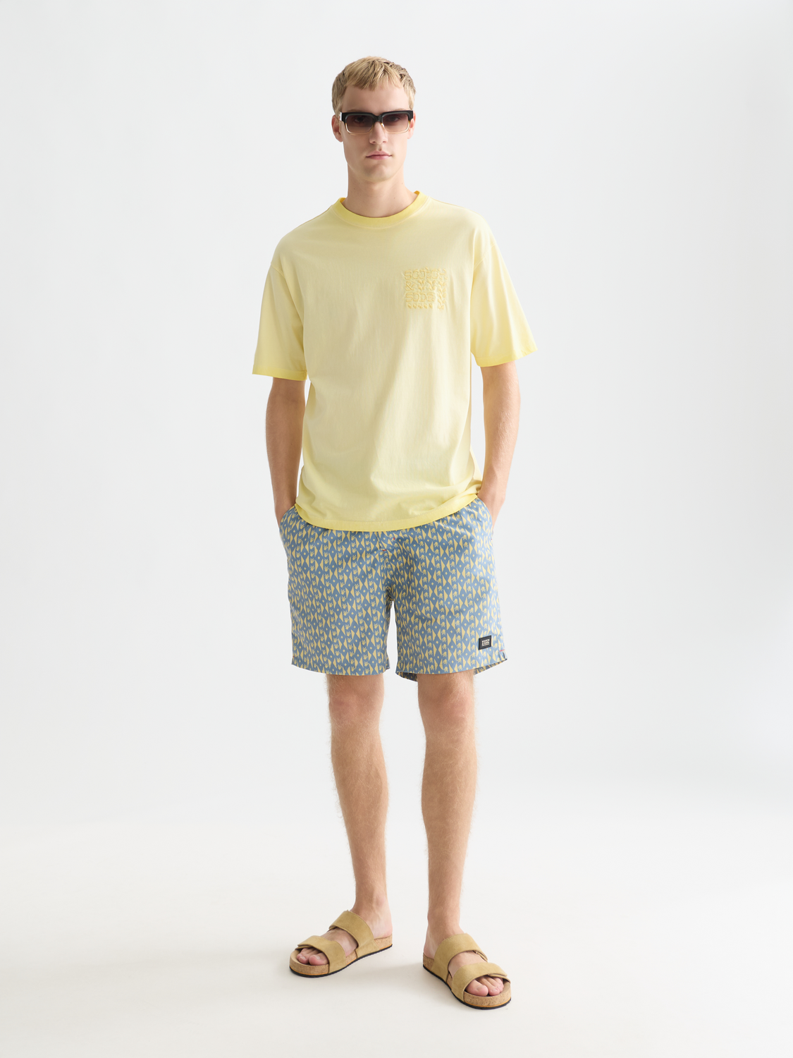 Printed mid-length swim shorts