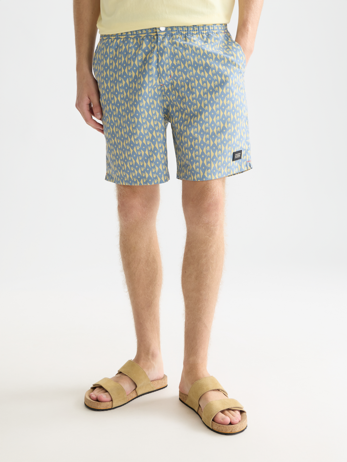 Printed mid-length swim shorts