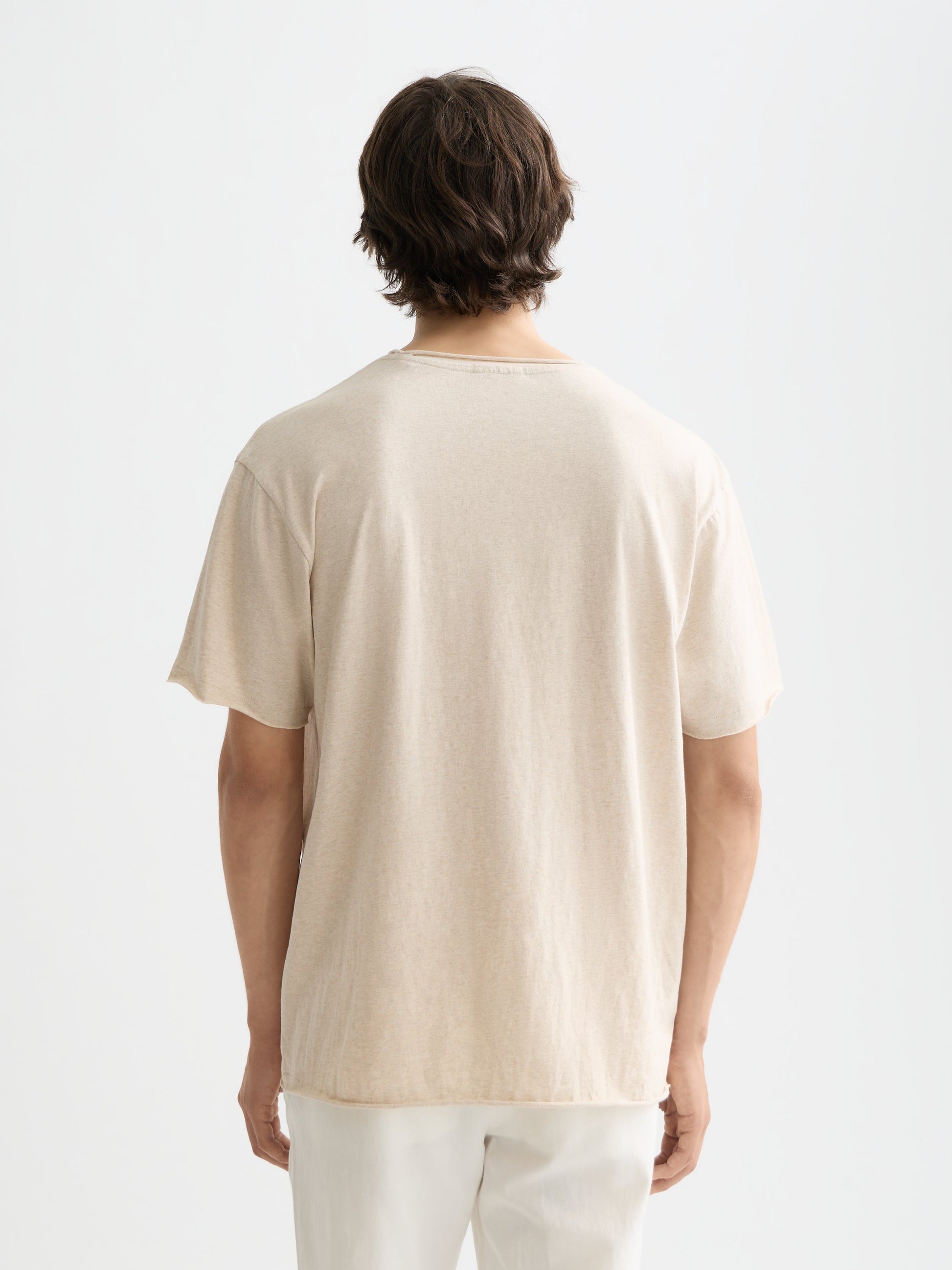 Essentials raw-edged relaxed-fit T-shirt - OATMEAL MELANGE
