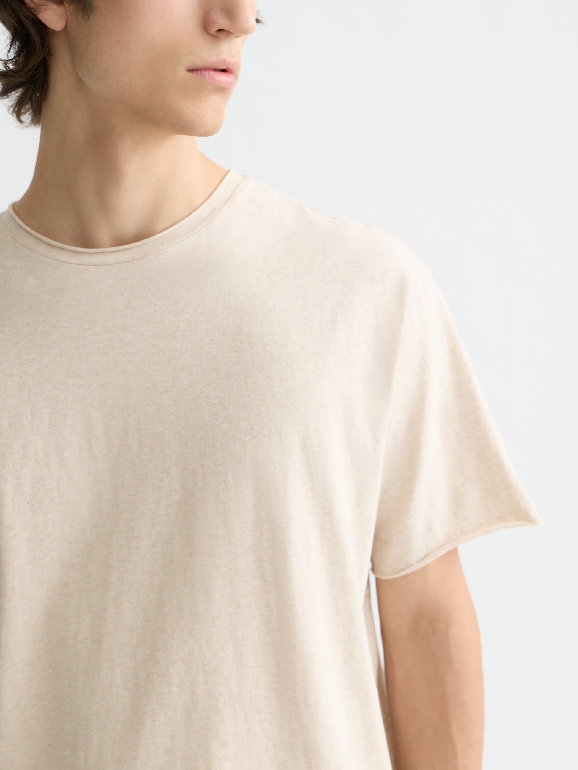 Essentials raw-edged relaxed-fit T-shirt - OATMEAL MELANGE