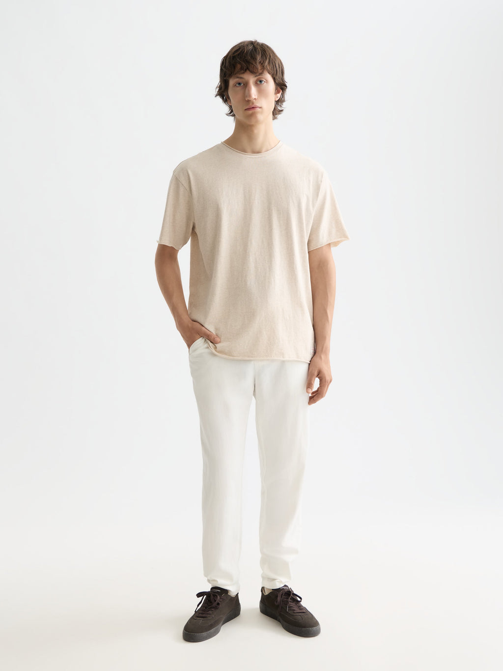 Essentials raw-edged relaxed-fit T-shirt - OATMEAL MELANGE