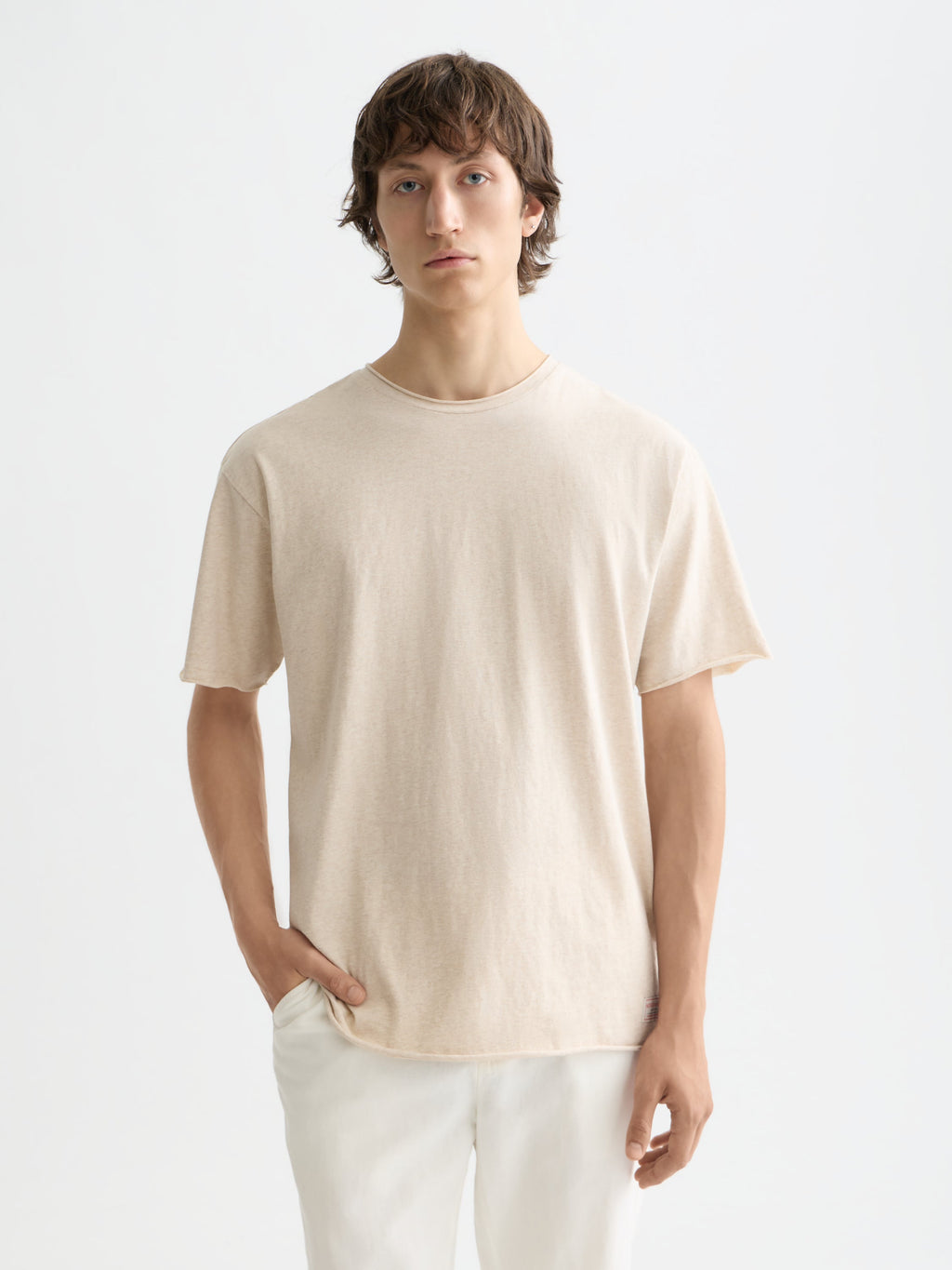 Essentials raw-edged relaxed-fit T-shirt - OATMEAL MELANGE