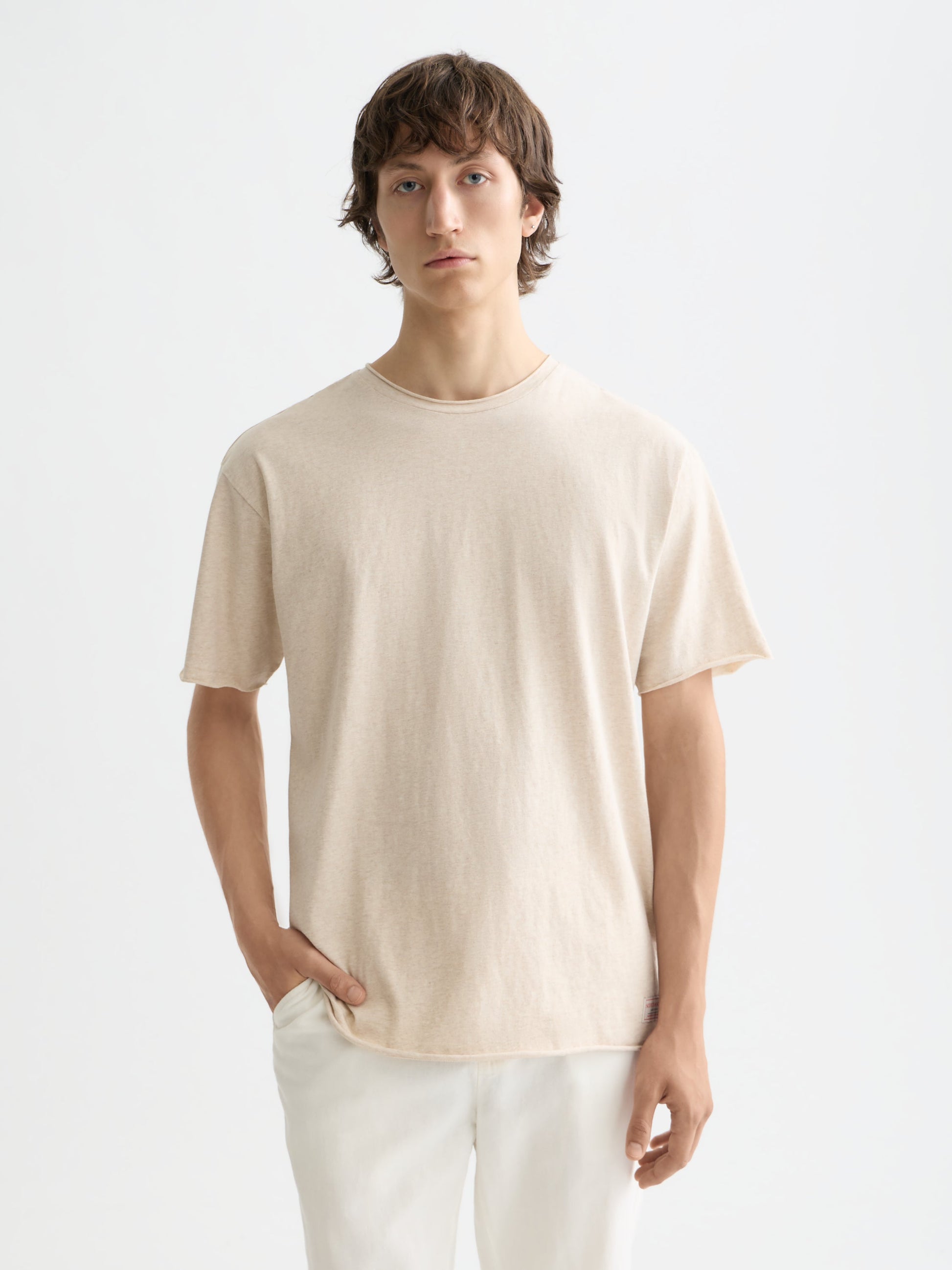 Essentials raw-edged relaxed-fit T-shirt - OATMEAL MELANGE
