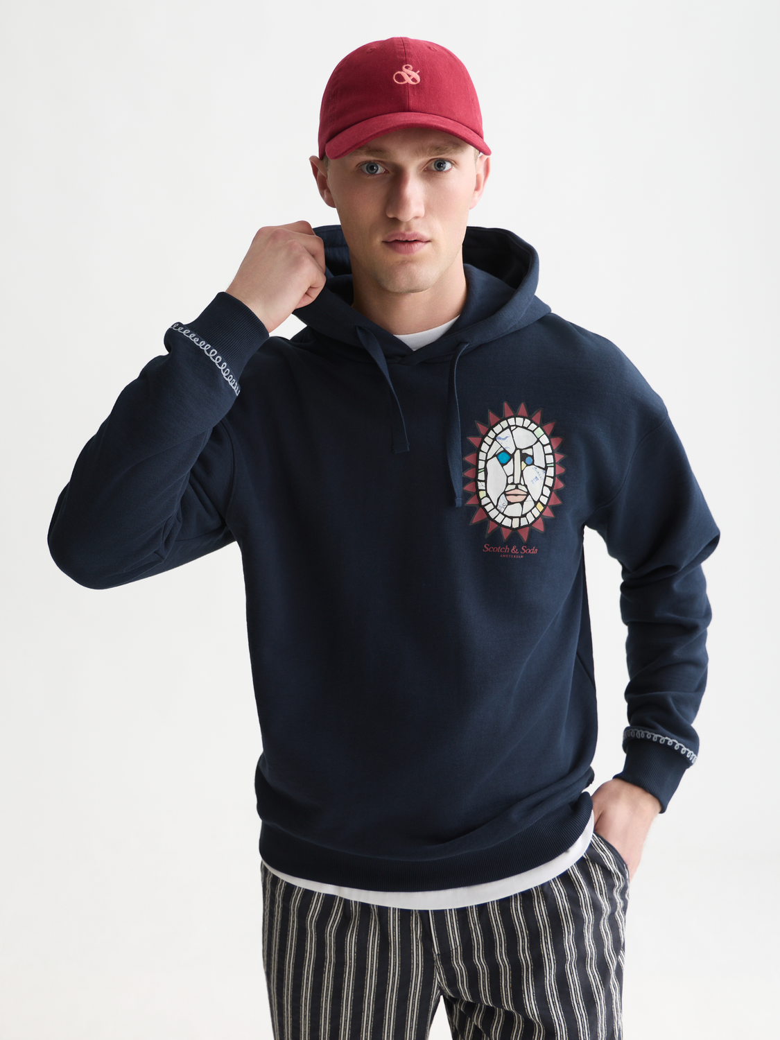 Chest artwork relaxed-fit hoodie