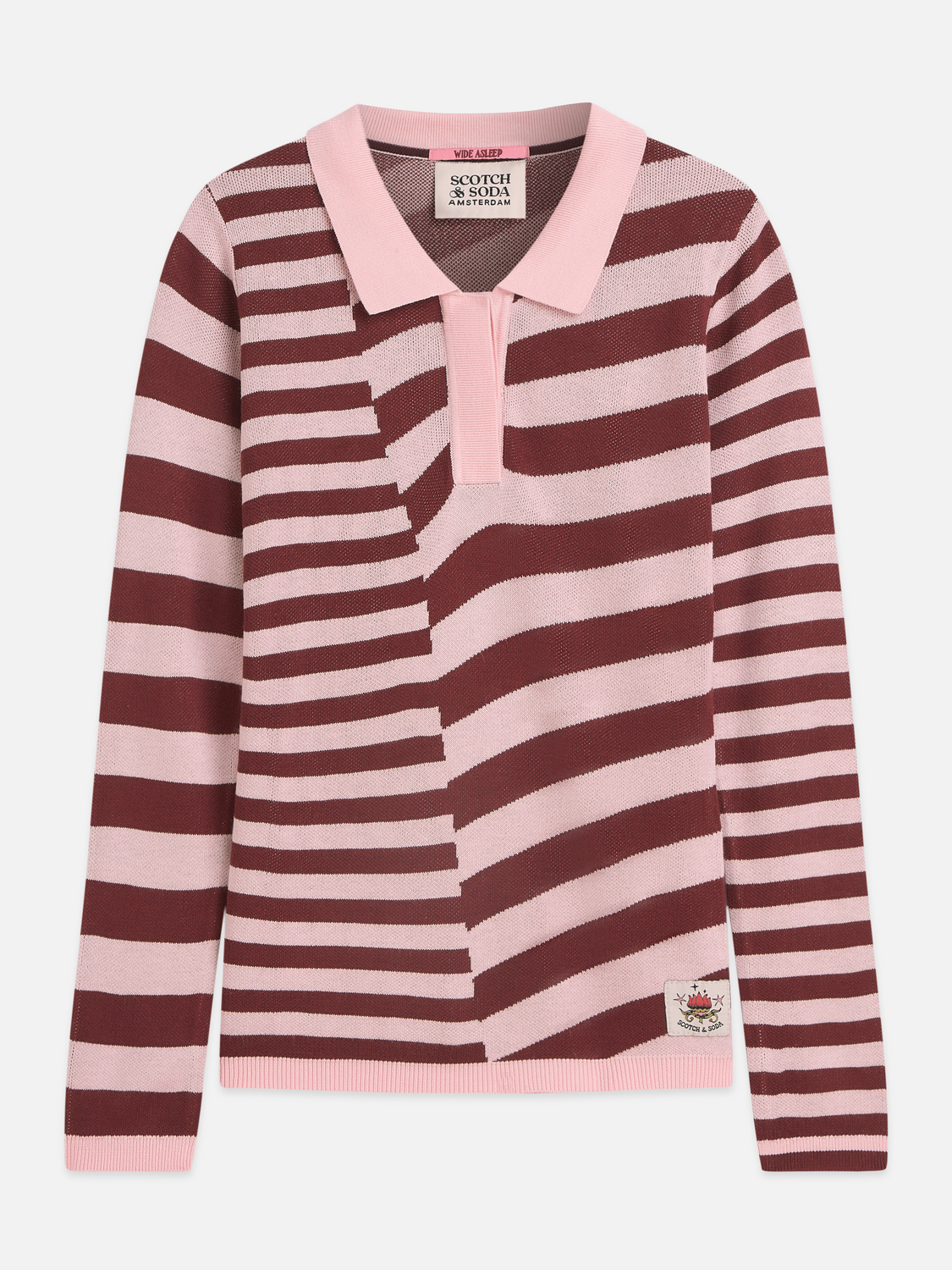 Yarn-dyed long sleeve knitted polo