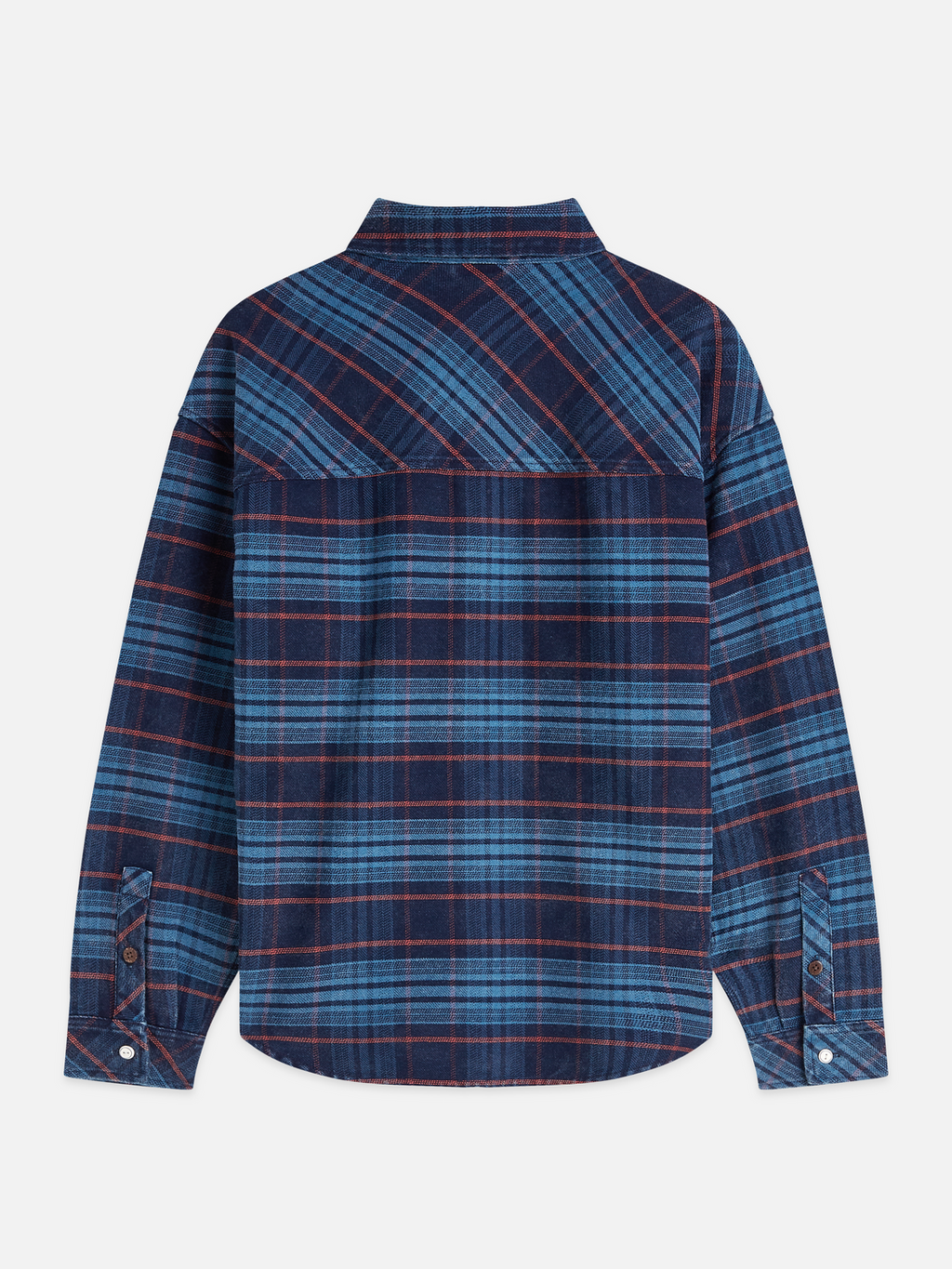 Checked denim loose washed overshirt