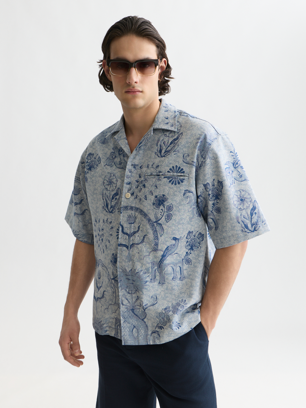 Scotch & Soda x Royal Delft Jacquard Loose Short-Sleeved Shirt