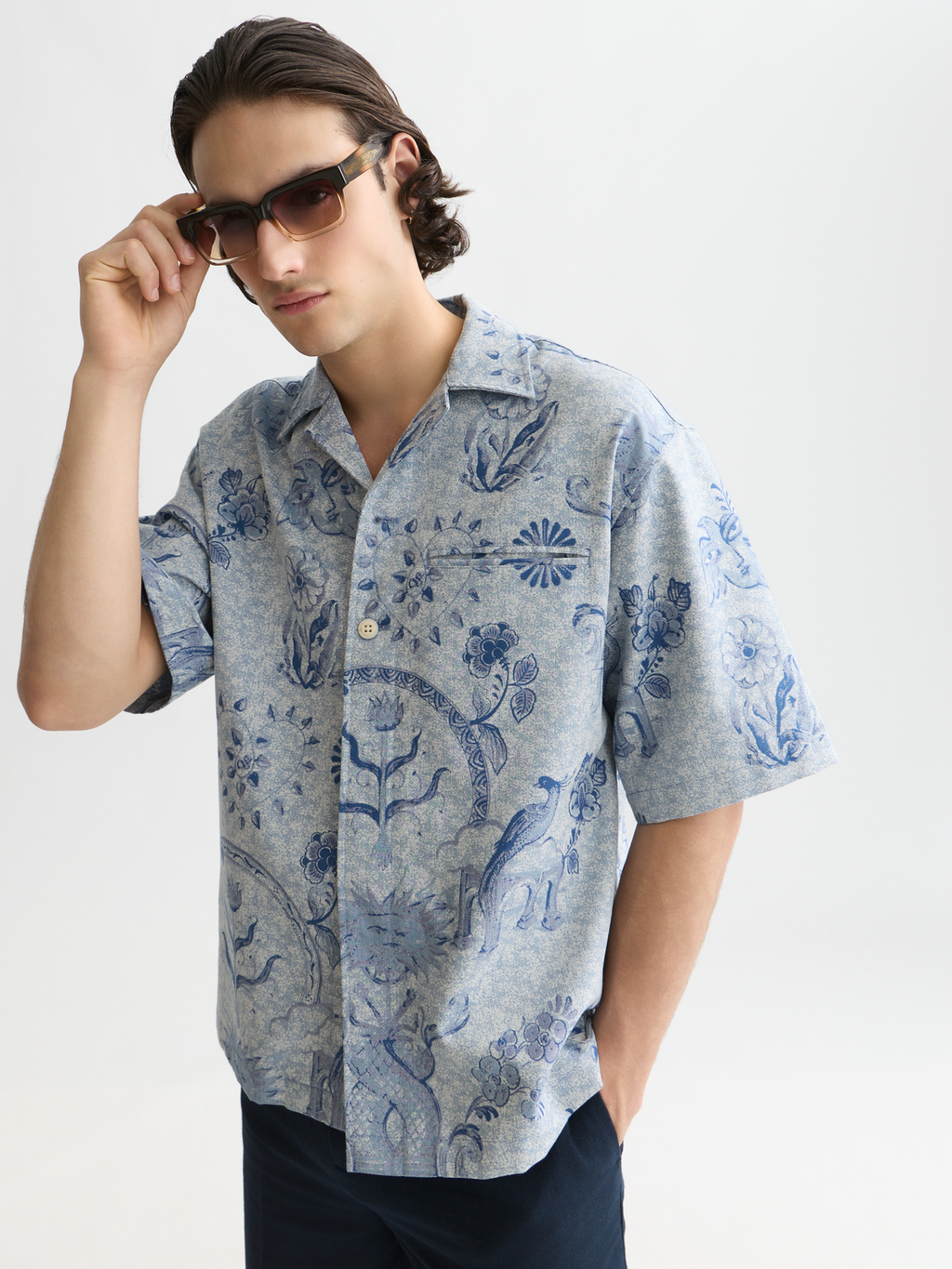 Scotch & Soda x Royal Delft Jacquard Loose Short-Sleeved Shirt