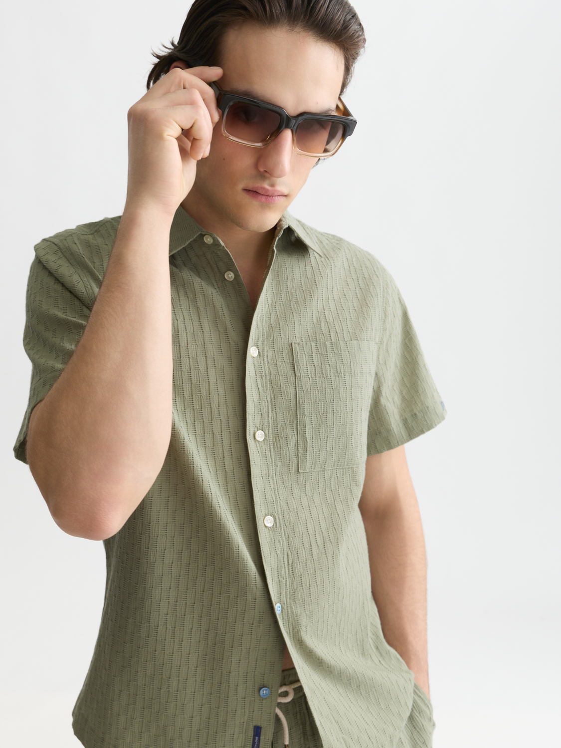 Jacquard seersucker short sleeve shirt