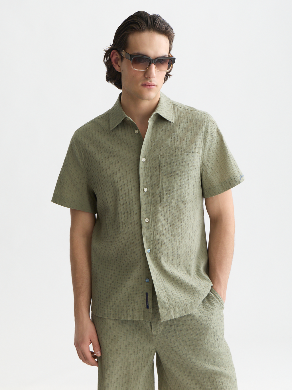 Jacquard seersucker short sleeve shirt