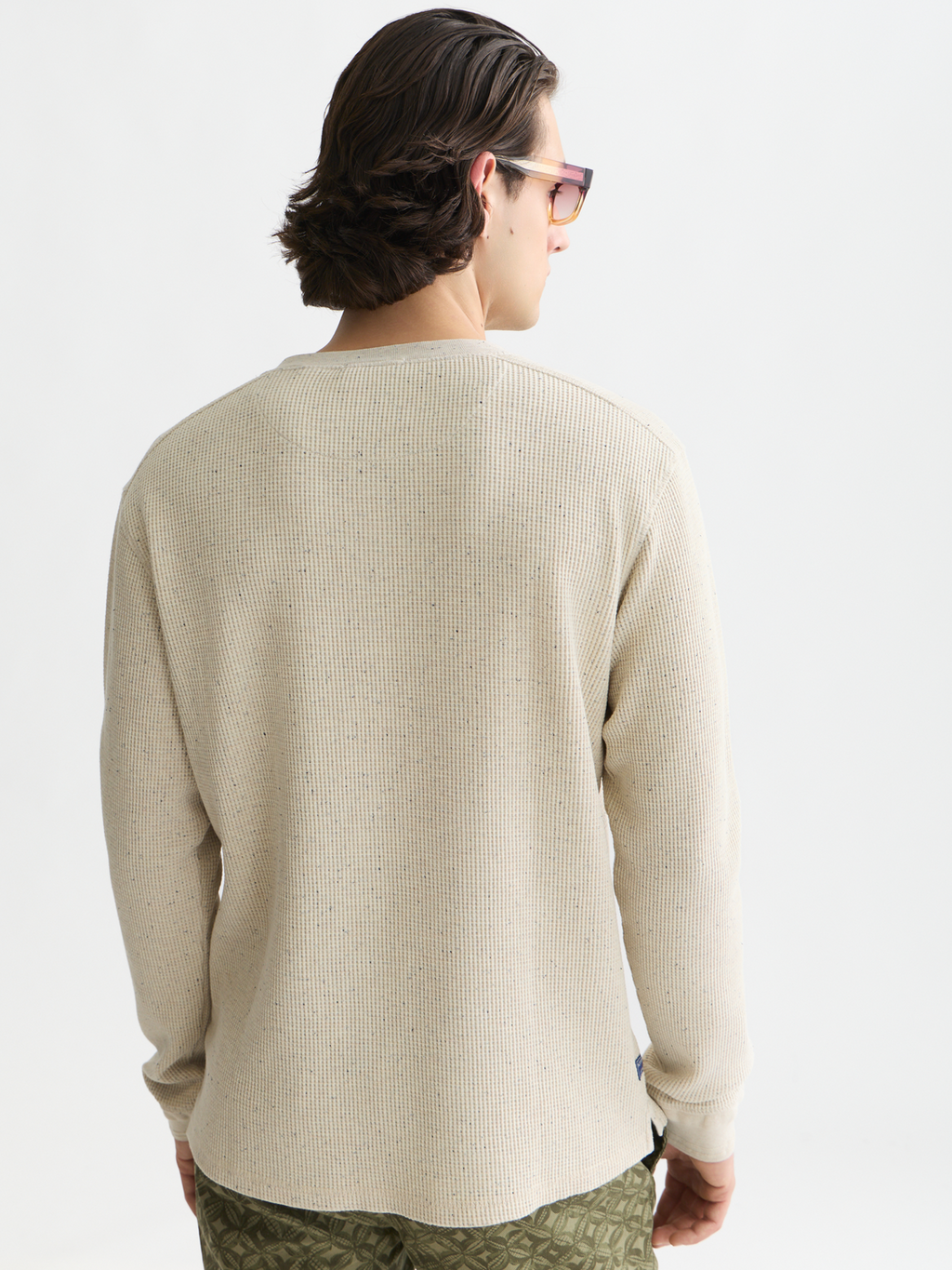Henley melange long-sleeved T-shirt