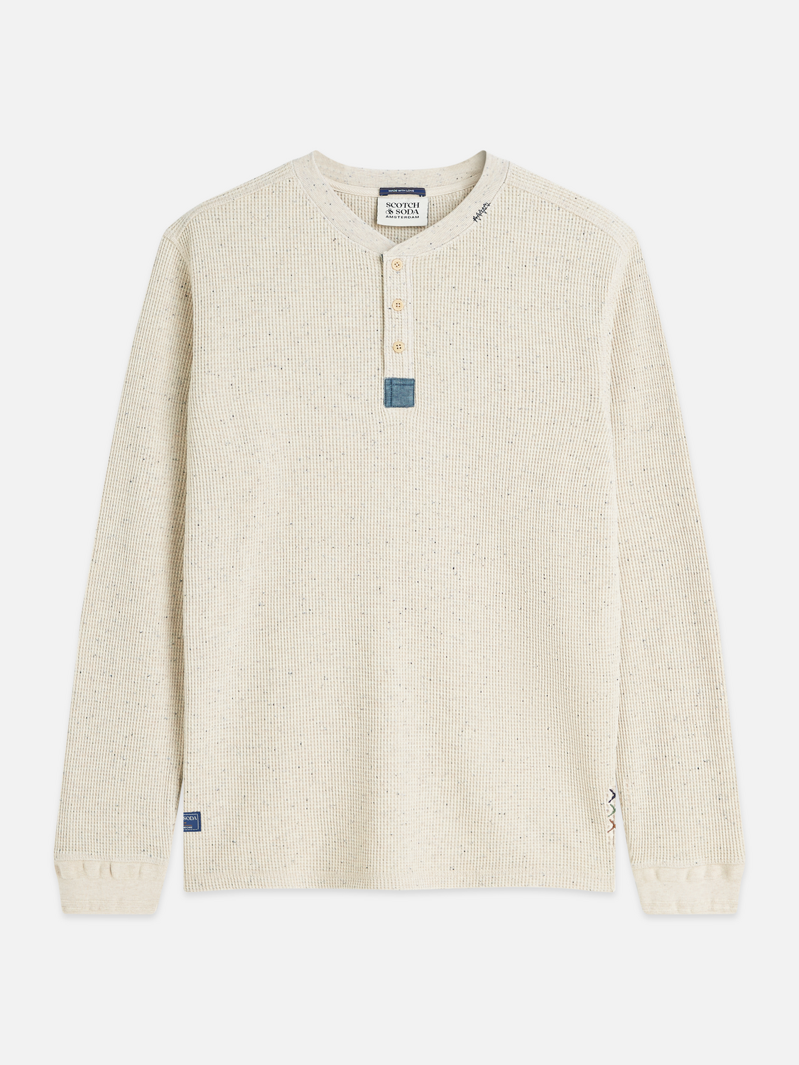 Henley melange long-sleeved T-shirt