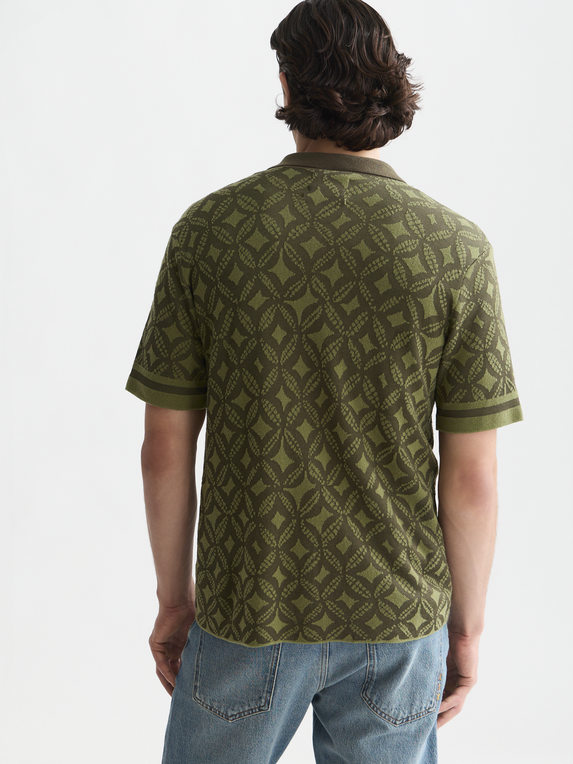 Jacquard knitted short-sleeved shirt